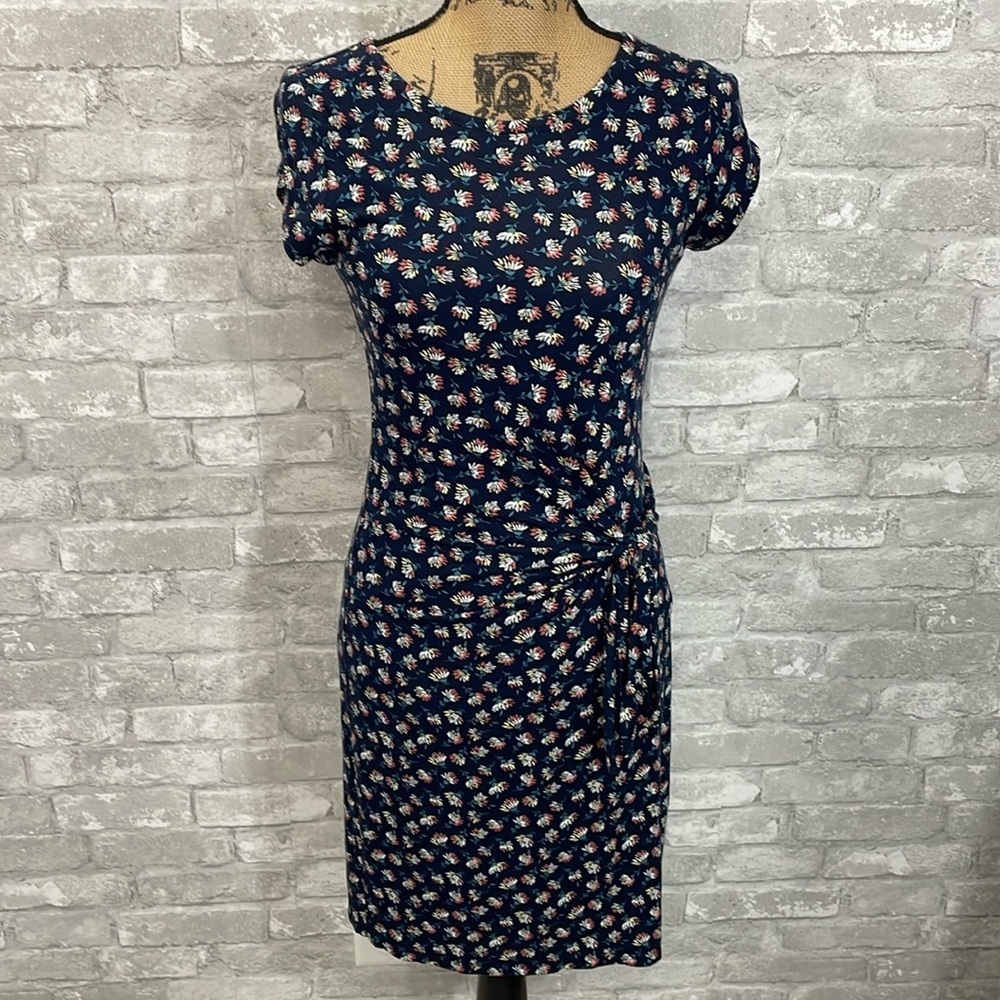 Loft Navy Floral Knotted MIDI Dresss